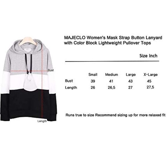 New Small Colorblock Hoodie with Mask Straps Majeclo Sweatshirt - Picture 5 of 7